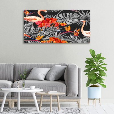 Tableau mural sur toile Flamants et fleurs