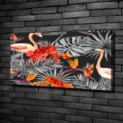 Tableau mural sur toile Flamants et fleurs