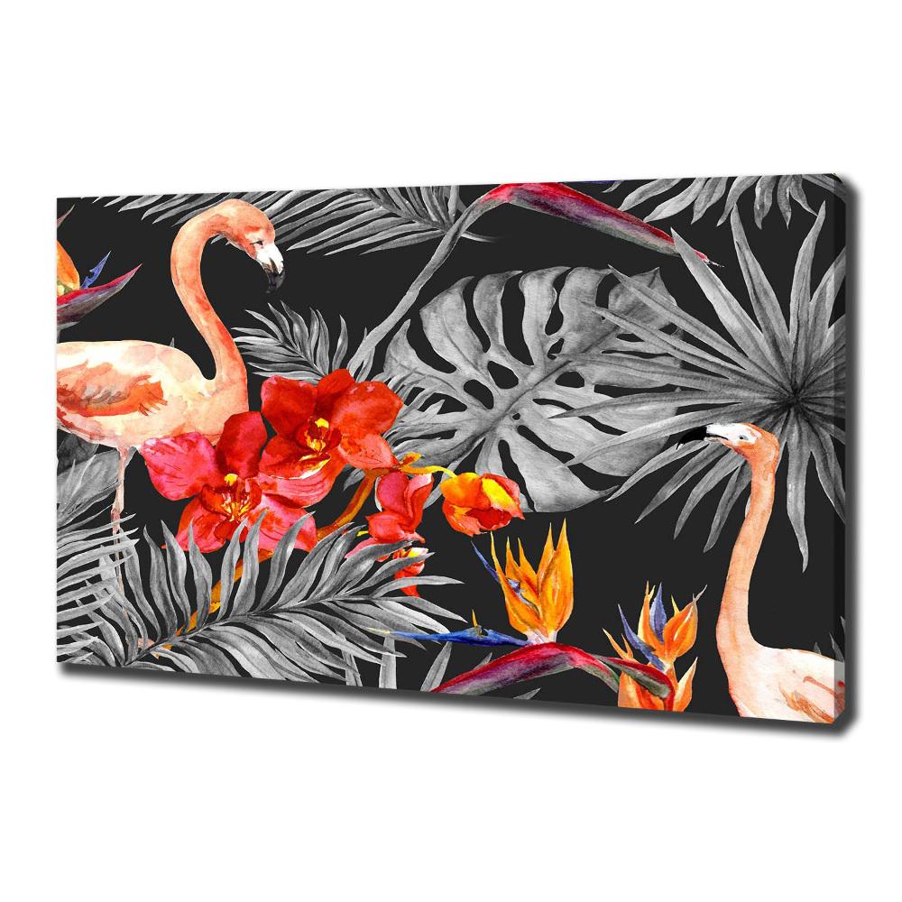 Tableau mural sur toile Flamants et fleurs