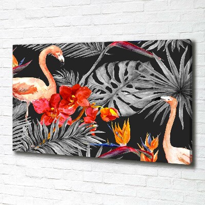 Tableau mural sur toile Flamants et fleurs