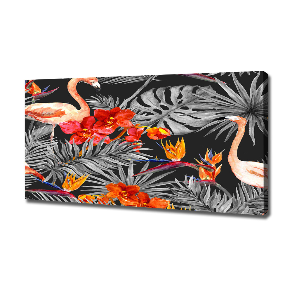 Tableau mural sur toile Flamants et fleurs