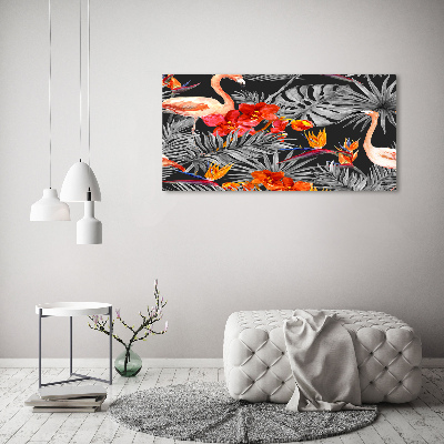 Tableau mural sur toile Flamants et fleurs