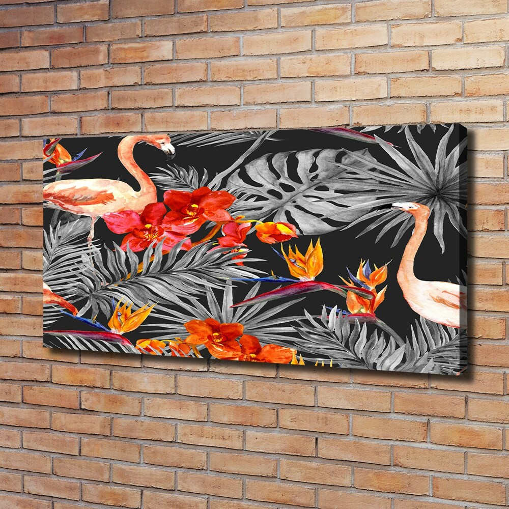 Tableau mural sur toile Flamants et fleurs