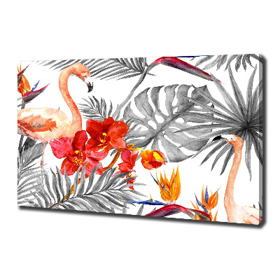 Tableau sur toile Flamants et fleurs