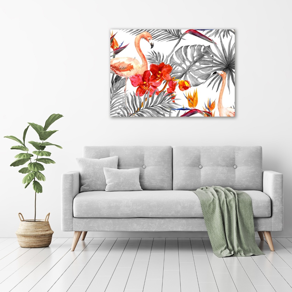 Tableau sur toile Flamants et fleurs