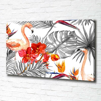 Tableau sur toile Flamants et fleurs