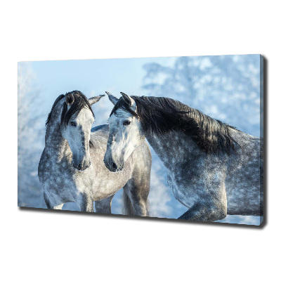 Tableau mural sur toile Chevaux gris en hiver