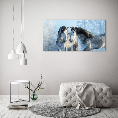 Tableau mural sur toile Chevaux gris en hiver