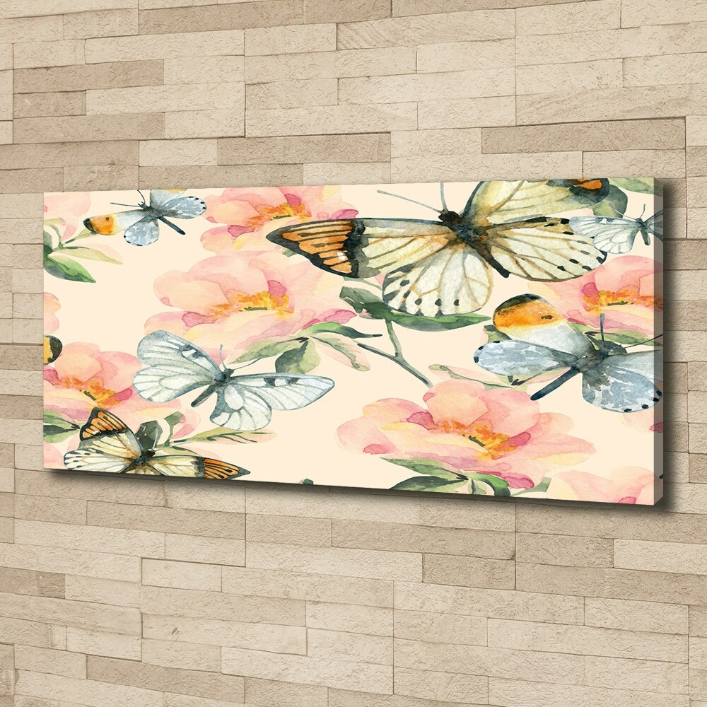 Tableau photo sur toile Papillons et fleurs