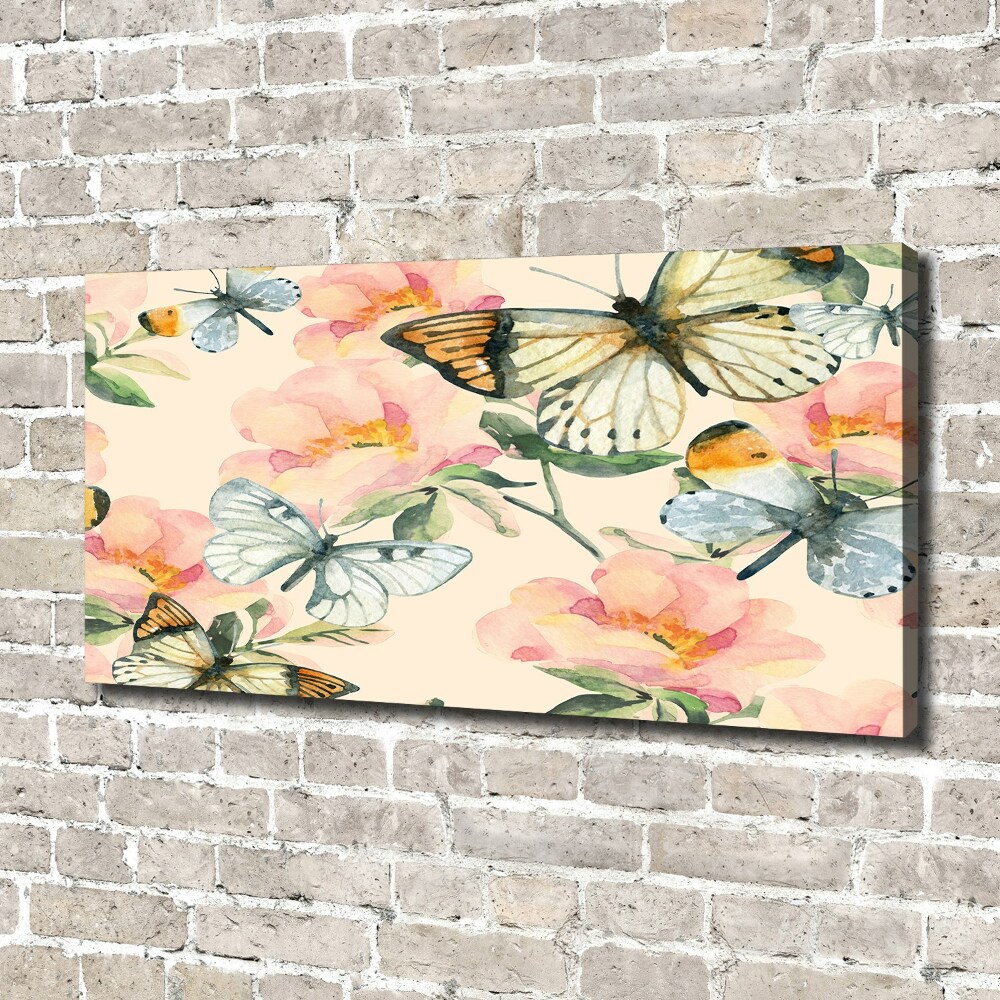 Tableau photo sur toile Papillons et fleurs