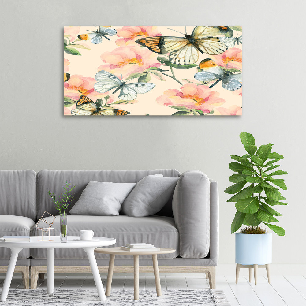 Tableau photo sur toile Papillons et fleurs