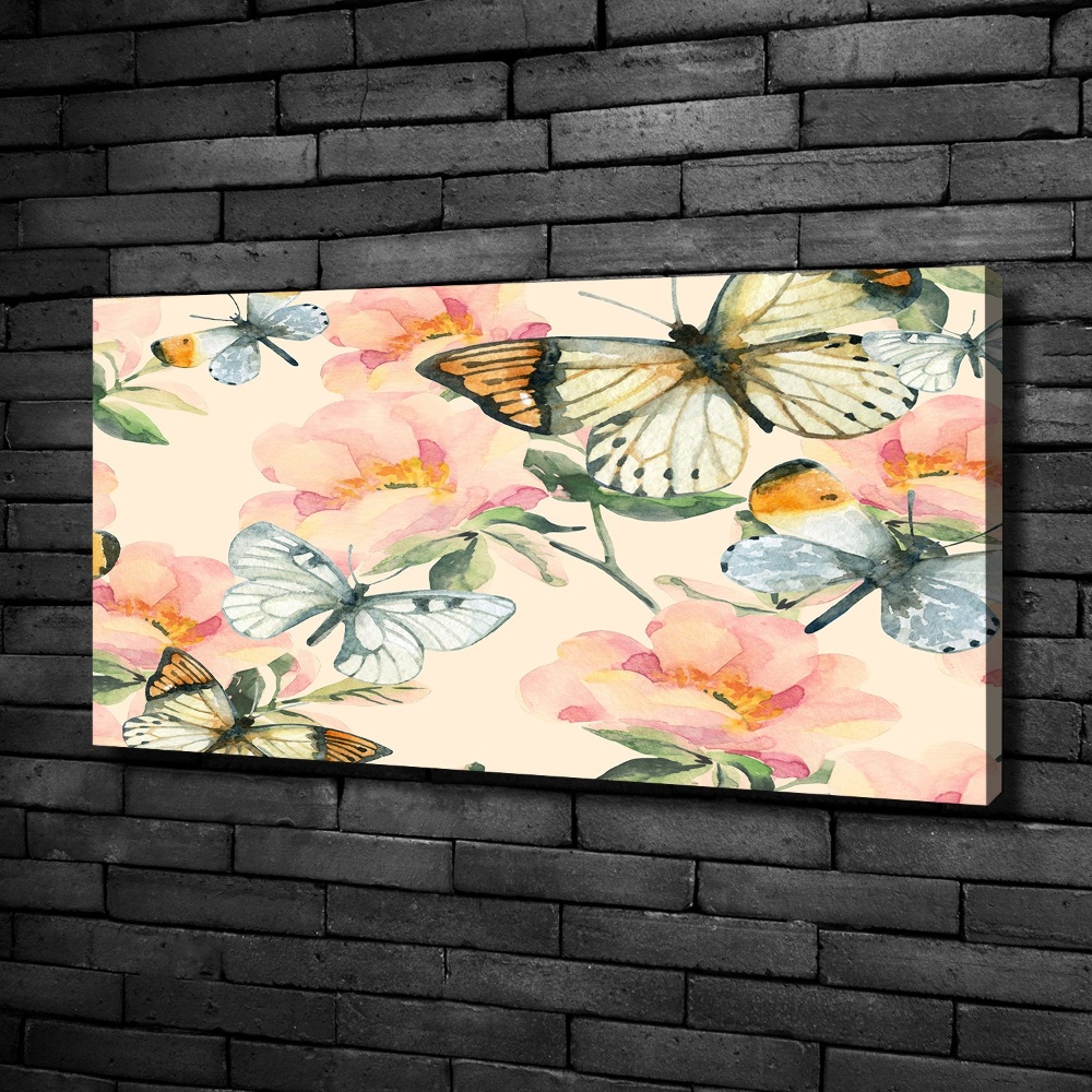 Tableau photo sur toile Papillons et fleurs