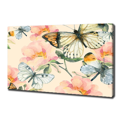 Tableau photo sur toile Papillons et fleurs