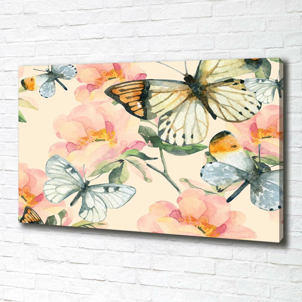 Tableau photo sur toile Papillons et fleurs