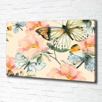 Tableau photo sur toile Papillons et fleurs