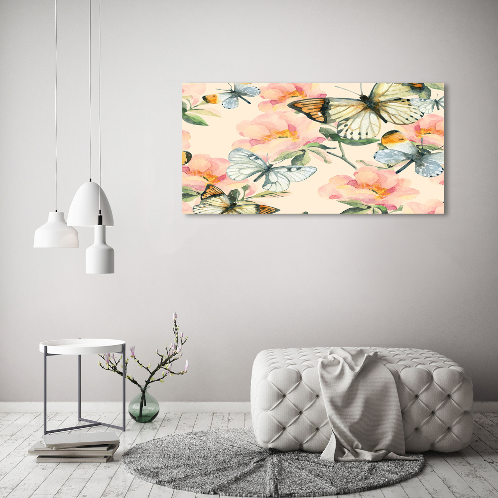 Tableau photo sur toile Papillons et fleurs