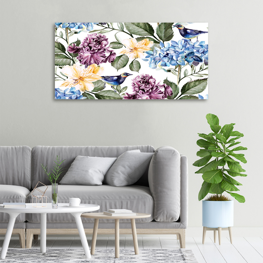 Tableau sur toile Oiseaux et fleurs