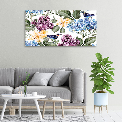 Tableau sur toile Oiseaux et fleurs