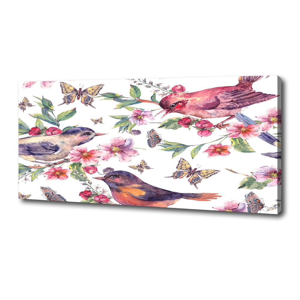 Tableau mural sur toile Oiseaux et papillons de fleurs de cerisier