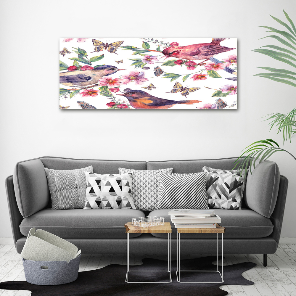 Tableau mural sur toile Oiseaux et papillons de fleurs de cerisier