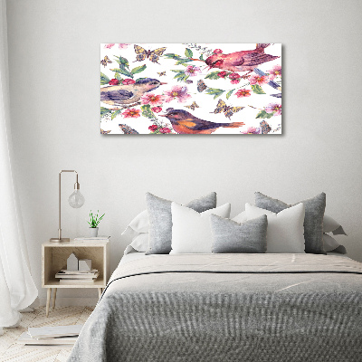 Tableau mural sur toile Oiseaux et papillons de fleurs de cerisier