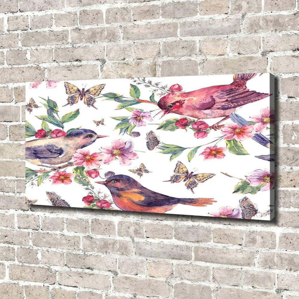 Tableau mural sur toile Oiseaux et papillons de fleurs de cerisier