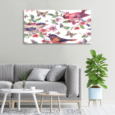 Tableau mural sur toile Oiseaux et papillons de fleurs de cerisier