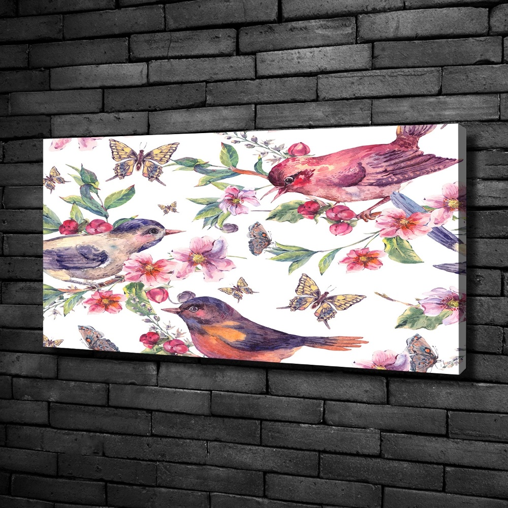 Tableau mural sur toile Oiseaux et papillons de fleurs de cerisier