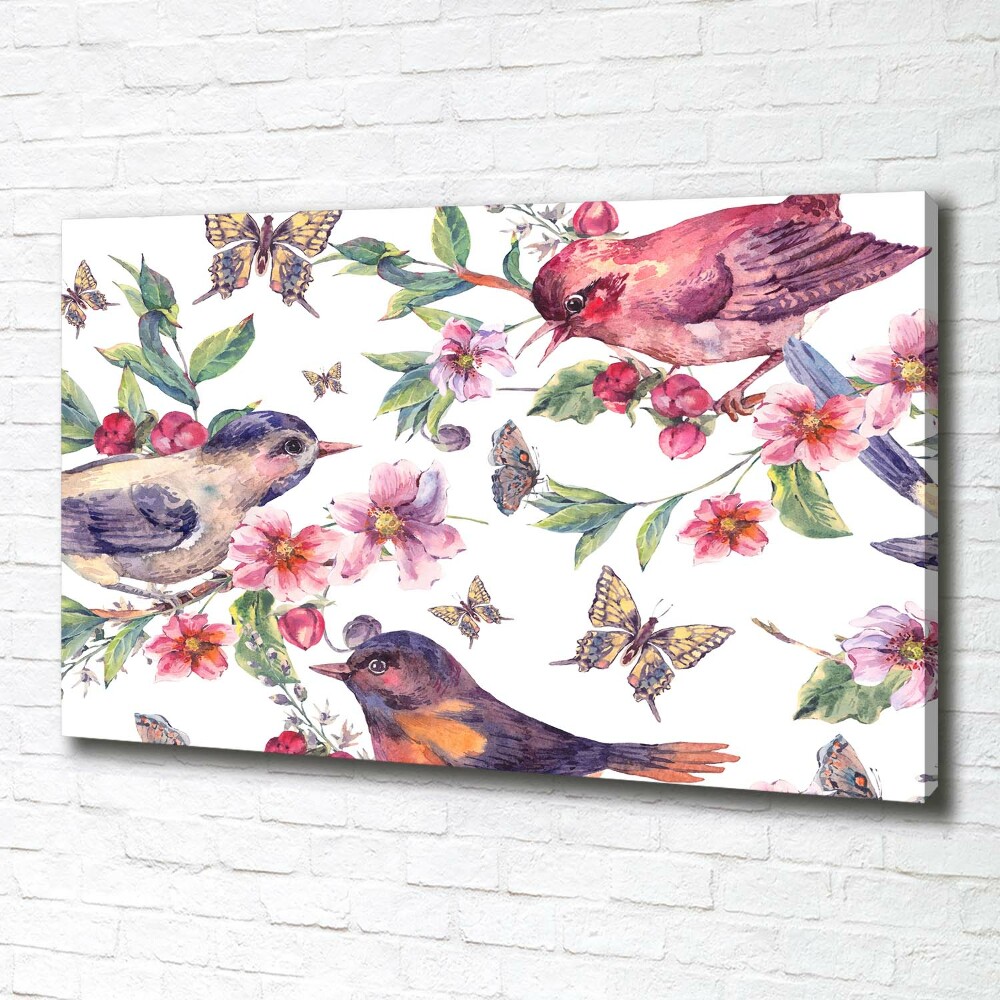 Tableau mural sur toile Oiseaux et papillons de fleurs de cerisier