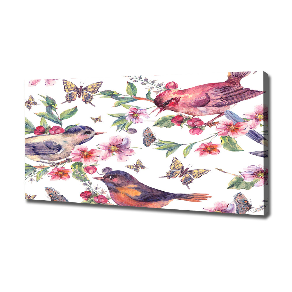 Tableau mural sur toile Oiseaux et papillons de fleurs de cerisier