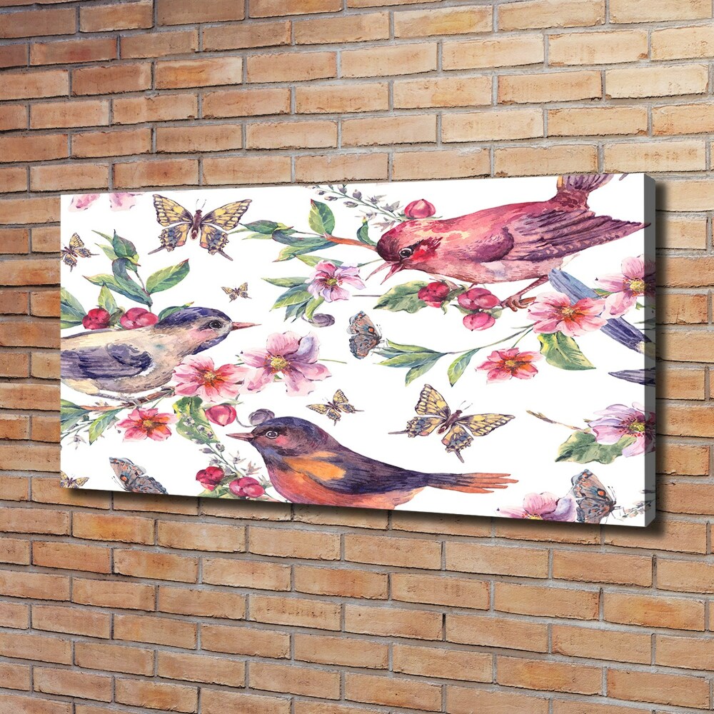 Tableau mural sur toile Oiseaux et papillons de fleurs de cerisier