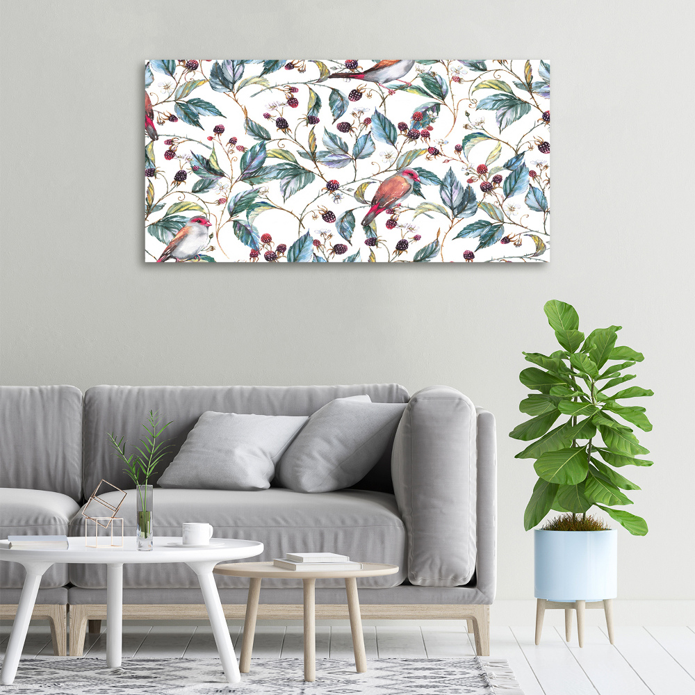 Tableau imprimé sur toile Mûres et oiseaux