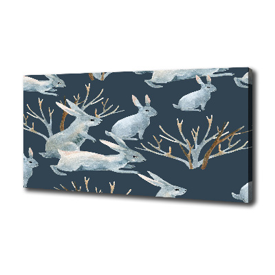 Tableau toile imprimée Lapins en hiver