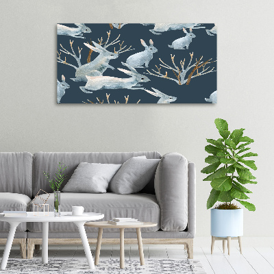 Tableau toile imprimée Lapins en hiver