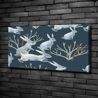 Tableau toile imprimée Lapins en hiver