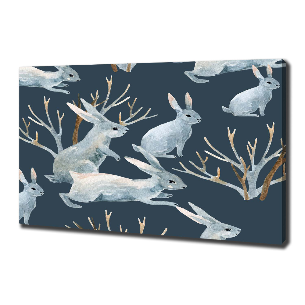 Tableau toile imprimée Lapins en hiver