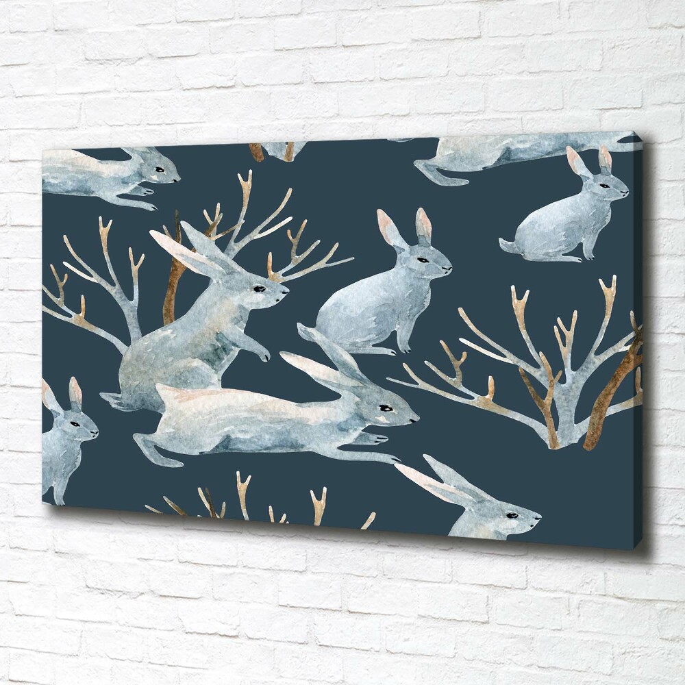 Tableau toile imprimée Lapins en hiver