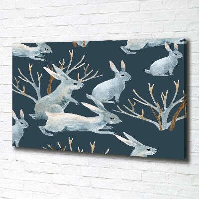 Tableau toile imprimée Lapins en hiver