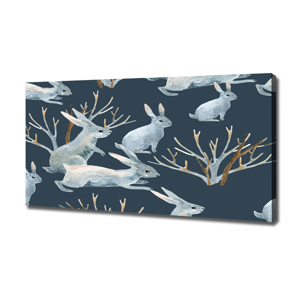 Tableau toile imprimée Lapins en hiver