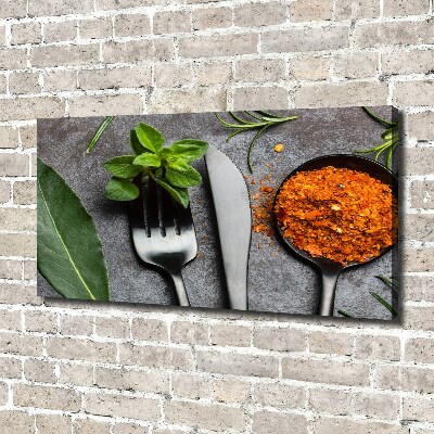 Tableau imprimé sur toile Couverts et condiments