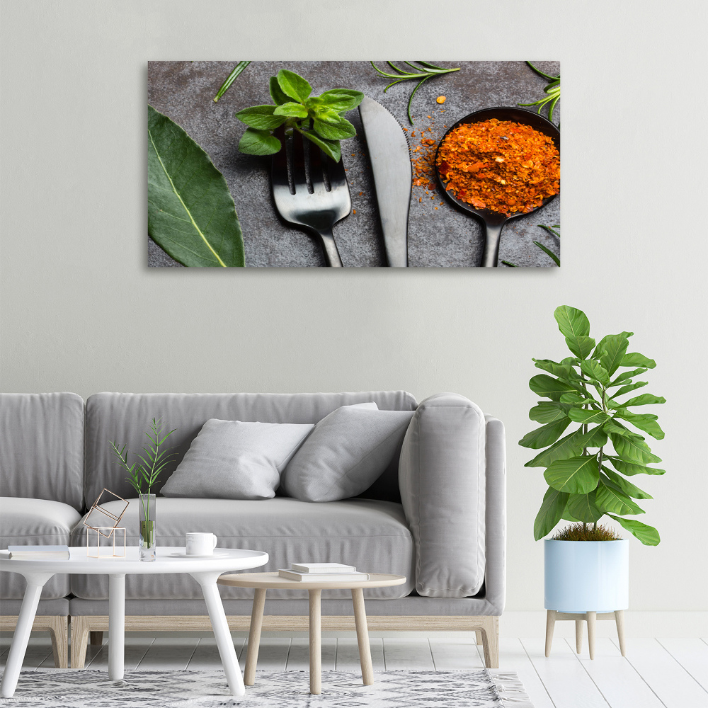 Tableau imprimé sur toile Couverts et condiments