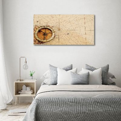 Tableau imprimé sur toile Boussole sur une carte