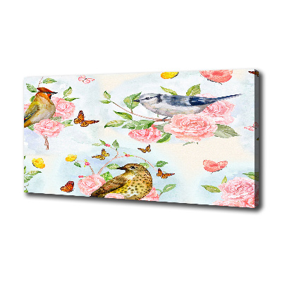 Tableau sur toile Oiseaux et roses