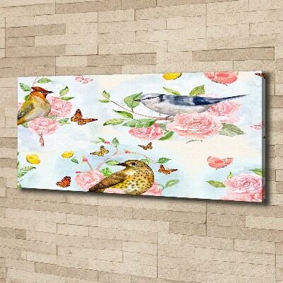 Tableau sur toile Oiseaux et roses