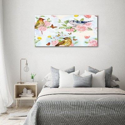 Tableau sur toile Oiseaux et roses