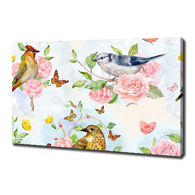 Tableau sur toile Oiseaux et roses