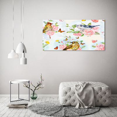 Tableau sur toile Oiseaux et roses