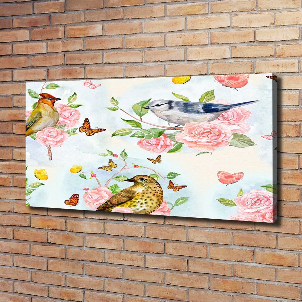 Tableau sur toile Oiseaux et roses