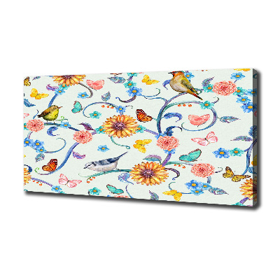 Tableau imprimé sur toile Fleurs et oiseaux