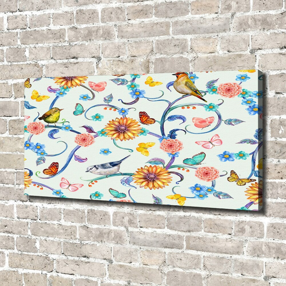 Tableau imprimé sur toile Fleurs et oiseaux